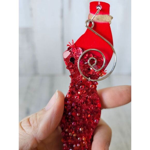 Red evening dress ornament vintage fancy beaded fringe ruffle Xmas tree - Picture 2 of 8